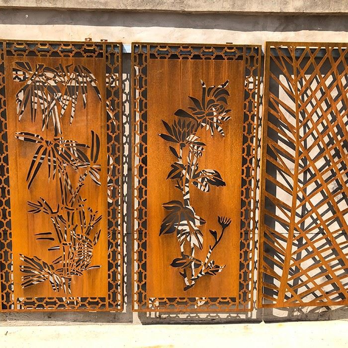 outdoor weathering steel privacy screen fence (8)