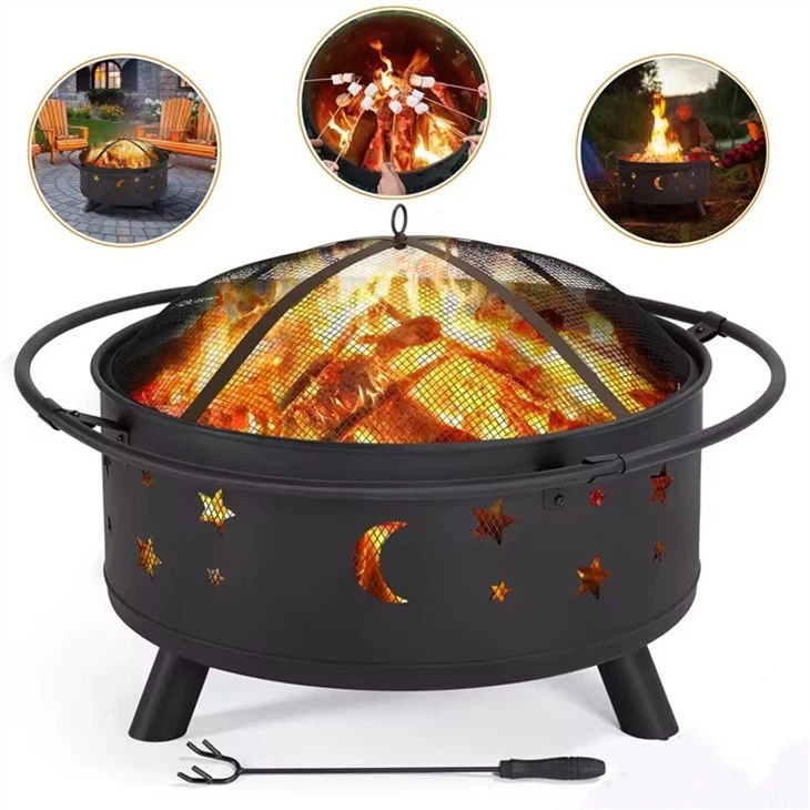 Black Steel Wood Burning Fire Pit